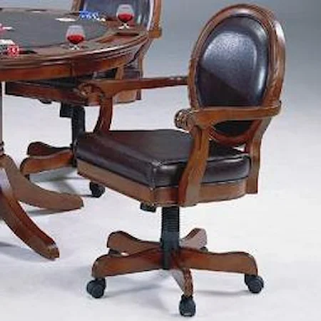 Caster Game Chair with Brown Leather Upholstery